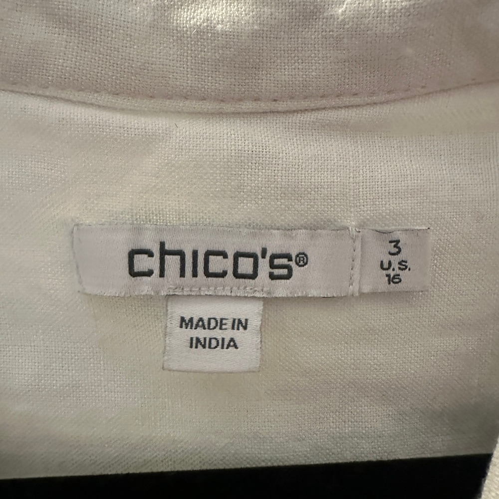 Chicos White Linen Blend‎ Embroidered Bell Sleeve V Neck Top Size 3 US XL - Picture 3 of 10